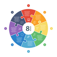 Numbered flat colored puzzle presentation circle chart