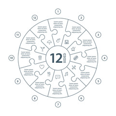 Numbered flat line puzzle presentation infographic chart