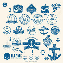 Set Of Vintage Retro Nautical Badges And Labels