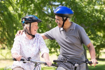 Obraz premium Happy senior couple on their bike