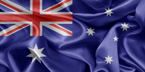 satin Australian flag fluttering in the wind