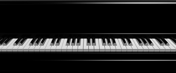 Black piano keys front view, closeup background