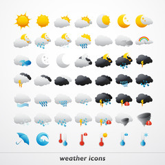 Set of 49 high quality vector weather icons - obrazy, fototapety, plakaty
