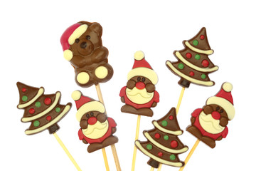 Festive Christmas chocolate confectionery on a stick