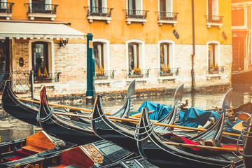 Fototapeta na wymiar gondolas in a canal in Venice