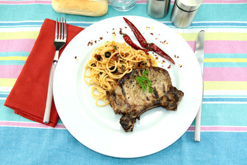 côte de porc et spaghetti