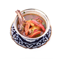 Delicious veal stew soup with meat and vegetables
