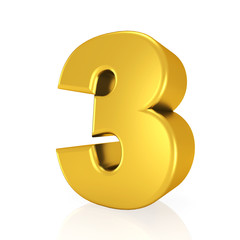 golden number 3   isolated on a white background
