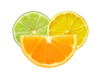Lemon, lime and orange slices isolated on white