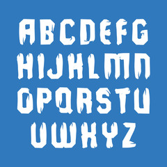Handwritten vector white uppercase letters isolated on blue back