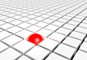 Red sphere and white cubes