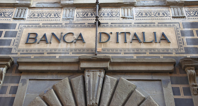 Bank of Italy facade in Arezzo, Italy
