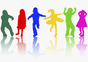 children silhouettes dancing together