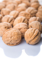 Walnut nuts over white background