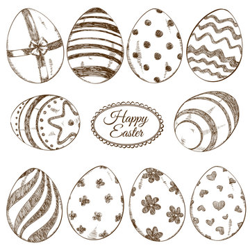 Set of sketch Easter eggs icons