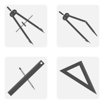 monochrome icon set with drawing tools