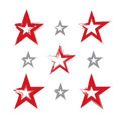 Set of hand-drawn soviet red star icons scanned and vectorized,