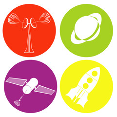 monochrome icon set with rocket satellite