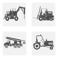 monochrome icon set with construction equipment