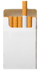 open pack of cigarettes isolated on white background with clippi