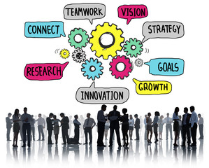 Teamwork Connect Strategy Vision Together Gear Concept