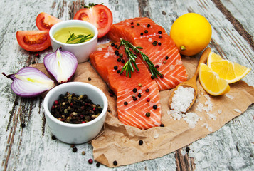 portions of fresh salmon fillet