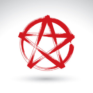 Hand drawn pentagram icon scanned and vectorized, brush drawing