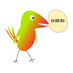 Colourful bird on a white background Ich liebe dich