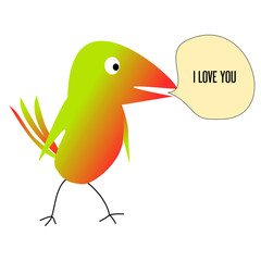 Colourful bird on a white background I love you