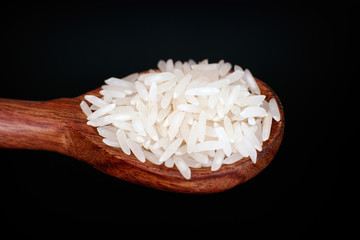 Rice in wooden spoon