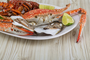Spiny lobster, crab and oyster
