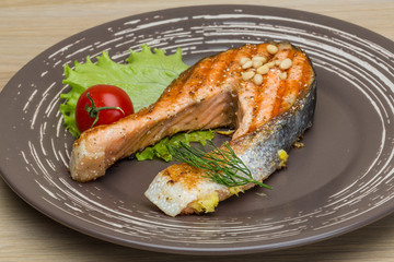 Grilled salmon steak