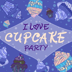 Hand drawn invitationfor card  with cupcakes