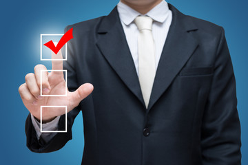 Businessman touch checking mark checklist marker Isolated