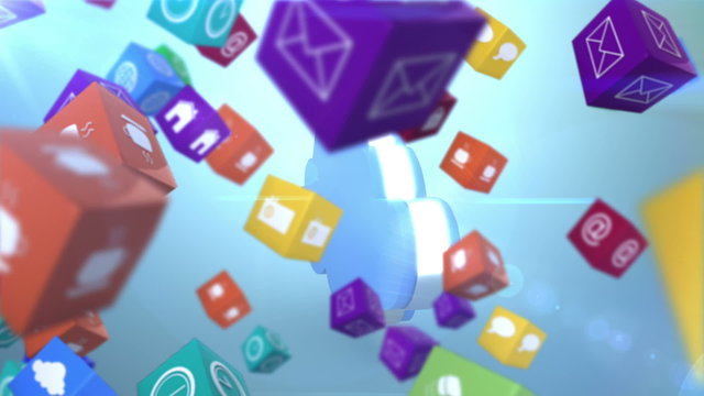 Computer app icon cubes with cloud