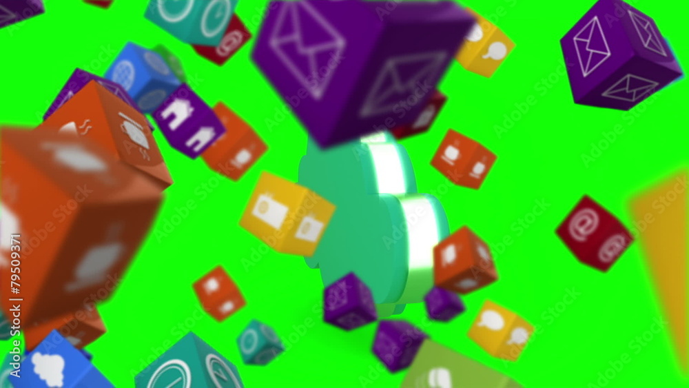 Poster Computer app icon cubes with cloud