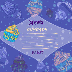 Hand drawn menu  with cupcakes