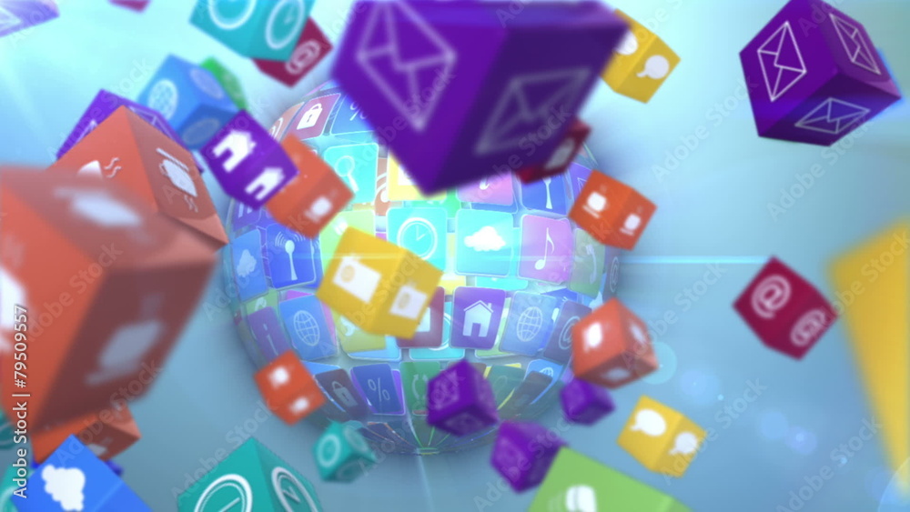 Poster Computer app icon cubes with globe