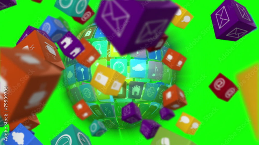 Poster Computer app icon cubes with globe