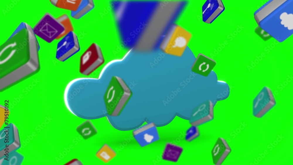 Poster Falling computer app icon tiles with cloud