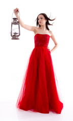 Beautiful woman in a red dress