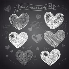 Set of Hand drawn vector hearts. Design elements. 