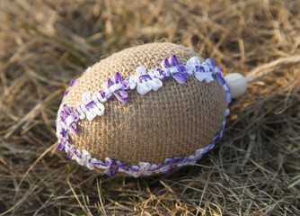 Easter egg on grass. Spring holidays concept