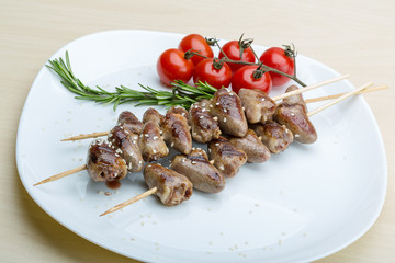 Grilled chicken hearts barbecue