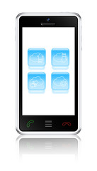 Touchscreen smartphone with cloud icons. Vector illustration