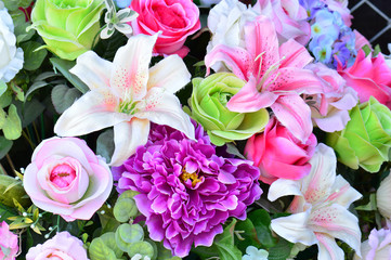Artificial flowers background