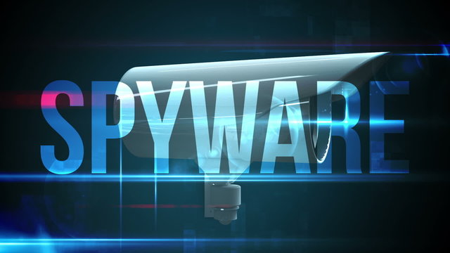 CCTV camera with spyware text