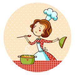 Woman in kitchen. Cook.