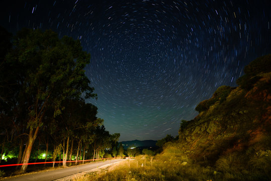 night sky and the road
