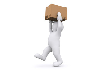 White holding cardboard box with clipping path.